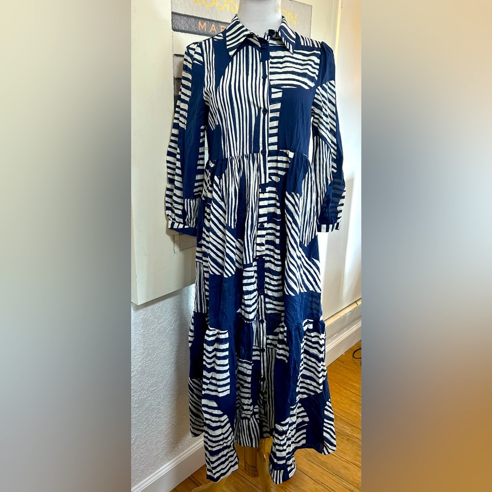 Zara Blue and White Striped Dress